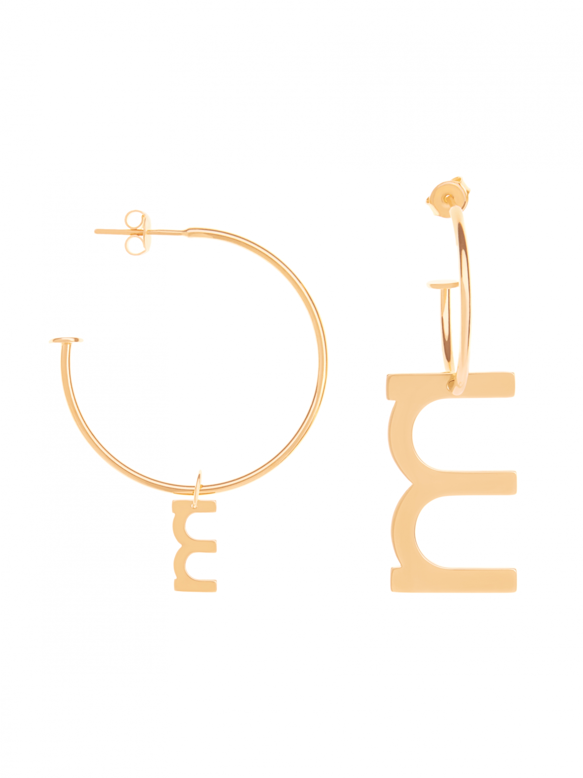 Kolczyki asymetryczne kółka z literką me8 gold złoto minimalistyczna biżuteria moie