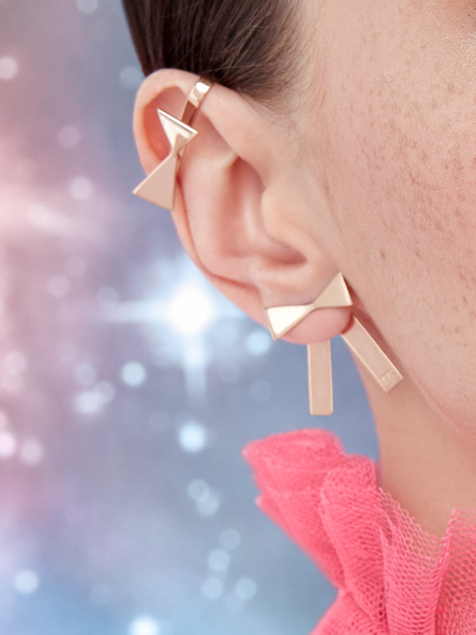 nausznica bo5 rose gold Nausznica z kokardką różowe złoto minimalistyczna biżuteria moie