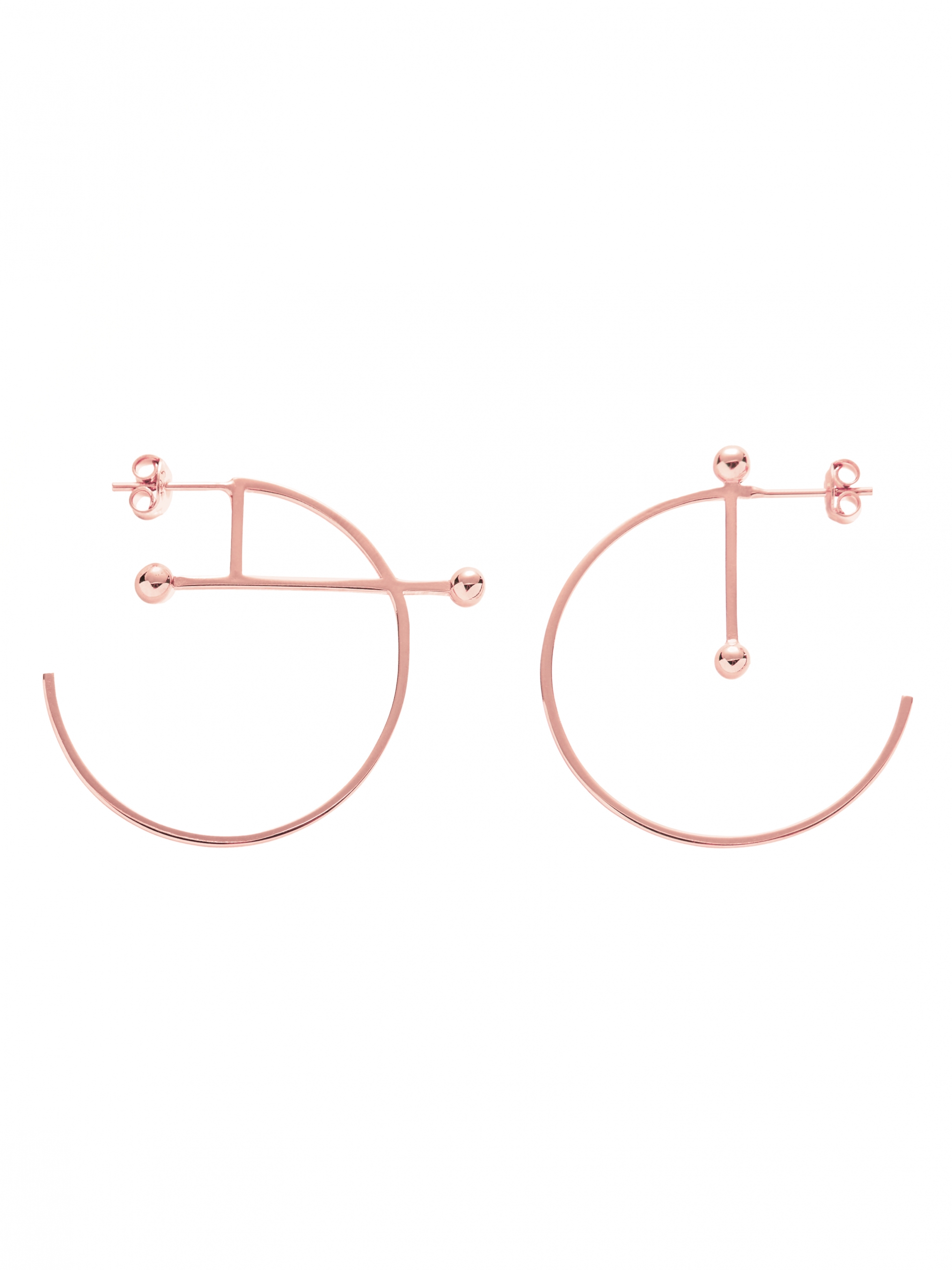Kolczyki kółka asymetryczne re5 różowe złoto minimalistyczna biżuteria moie